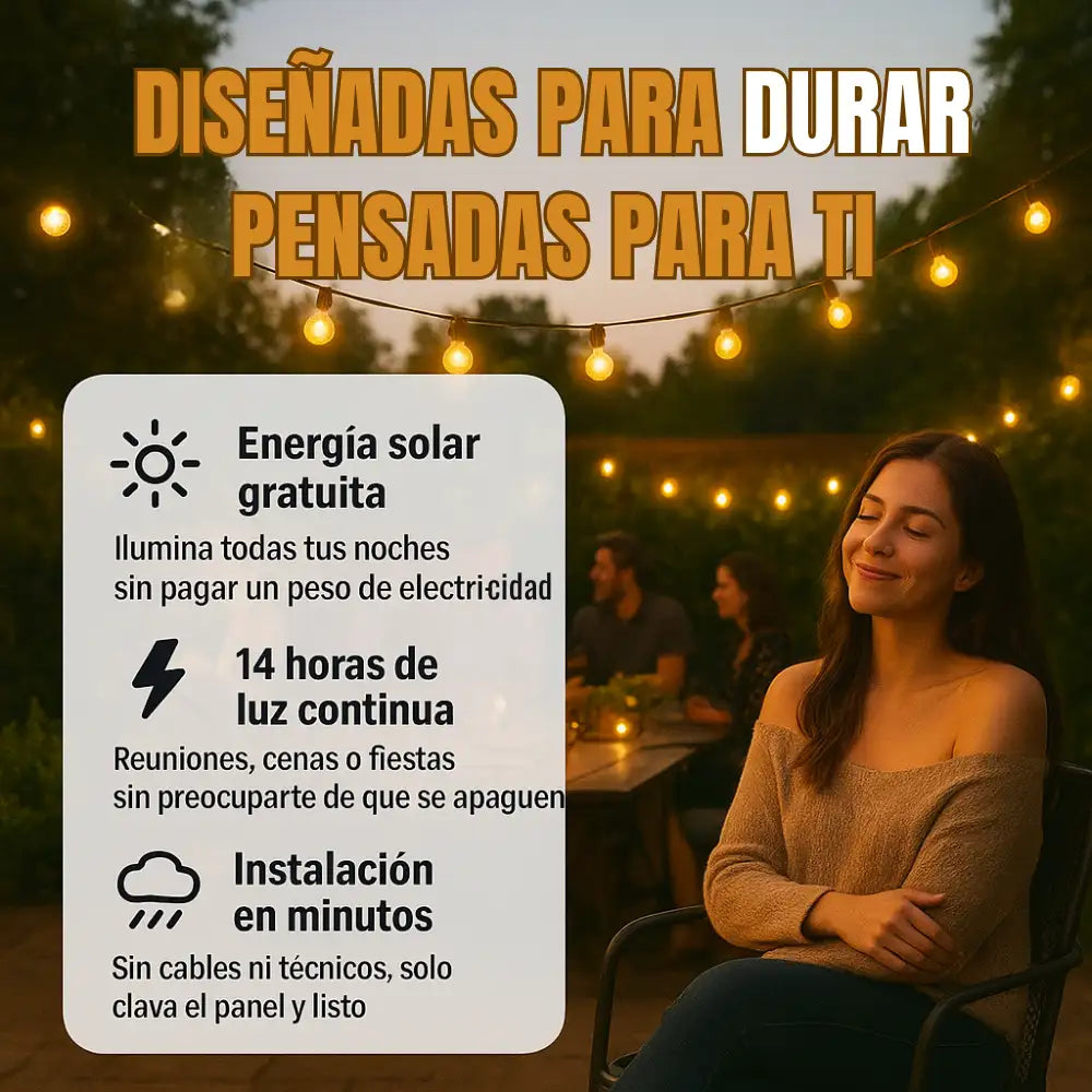 VitaLuz® Guirnaldas LED Solares -Decora e ilumina ¡cero consumo eléctrico!