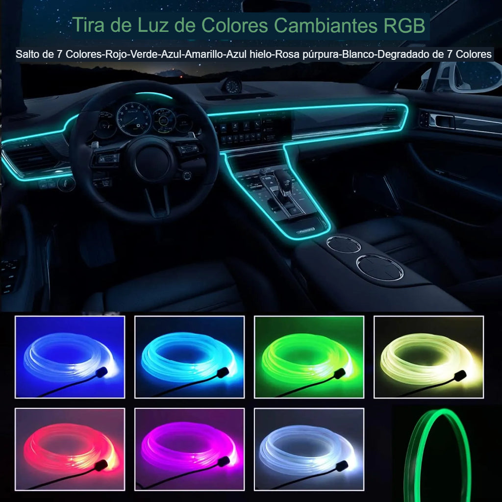 Tira de Luz LED Interior para Automóvil con 16M Colores, Control Bluetooth y fibra óptica - 2 metros