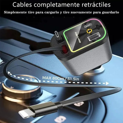 Cargador Retráctil para Auto con Luz Led Incluida 4 en 1- Hatook®