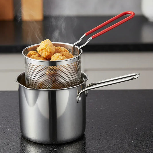 Olla Freidora De Acero Inoxidable + Cesta Coladora